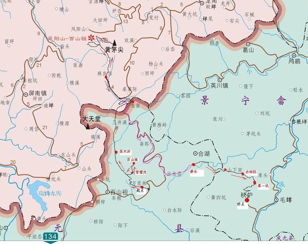 百山祖---黄茅尖徒步线路图